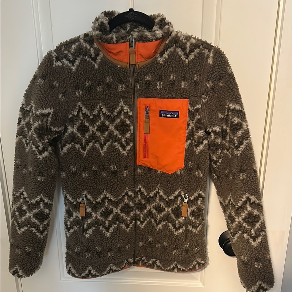Patagonia Patterned Fleece Jacket with Orange Pocket